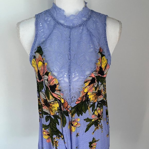 Free People Intimately Marsha Blue Floral Print Lace Slip Mini Dress X-Small XS - Picture 3 of 11
